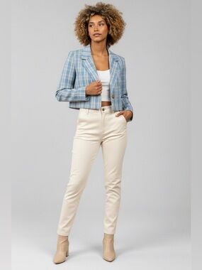 SKYLINE PLAID BLUE LIGHTWEIGHT BUTTON CLOSURE BLAZER